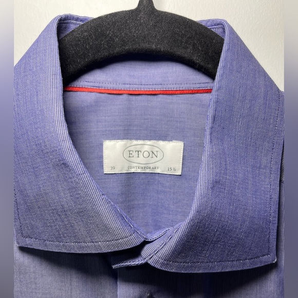 **SOLD** Eton Men’s contemporary Fit purple button down long sleeve shirt 15.5 - Picture 2 of 6